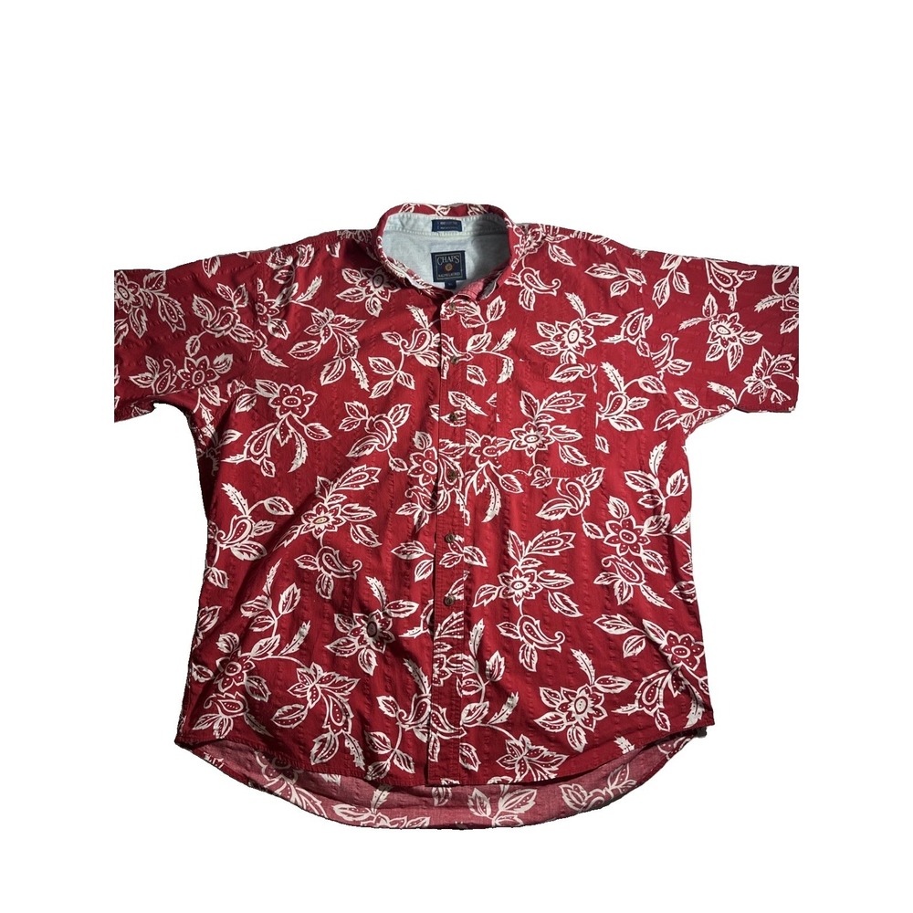 Chaps Ralph Lauren Hawaiian Shirt XL Red Floral 100% Cotton Short Sleeve